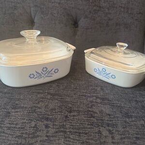 Vintage Corningware Blue Cornflower set of two dishes with glass lids